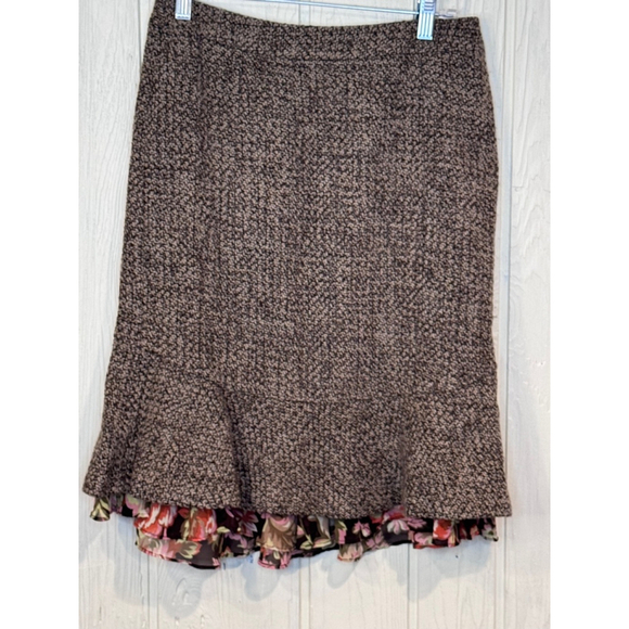 Ann Taylor Loft Dresses & Skirts - Loft Tweed Wool Blend Skirt Floral Flounce Size 4 Brown Pink